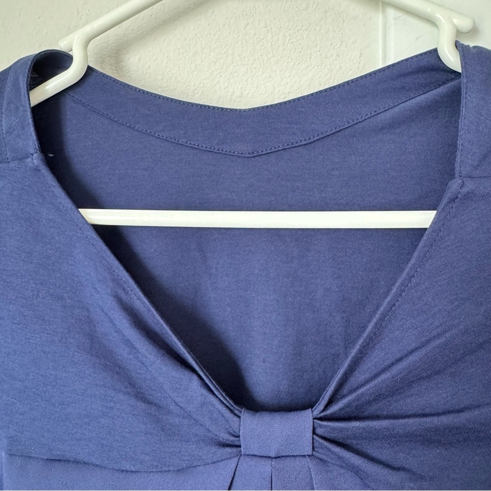 Anela Lux Navy Blue and Black Blouse Size 9 Bow Ruffle Business Casual Fall - Picture 7 of 13